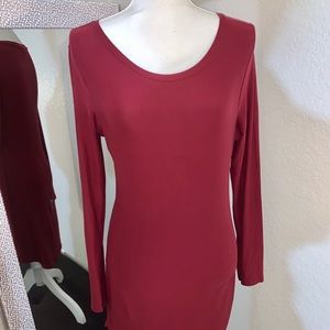 Long Sleever Burgundy Cotton Dress